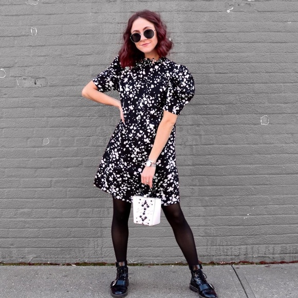 [WhoWhatWear] Puff Sleeve Splatter Print Dress - Picture 2 of 9